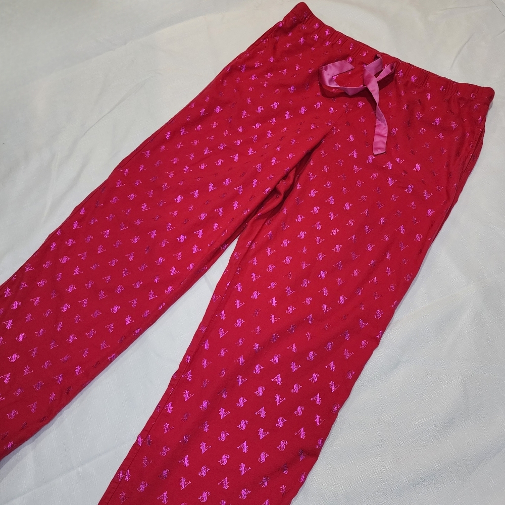 Victoria’s Secret flannel Pajama Pants Metallic Foil Satin Drawstring Lg - Picture 8 of 8